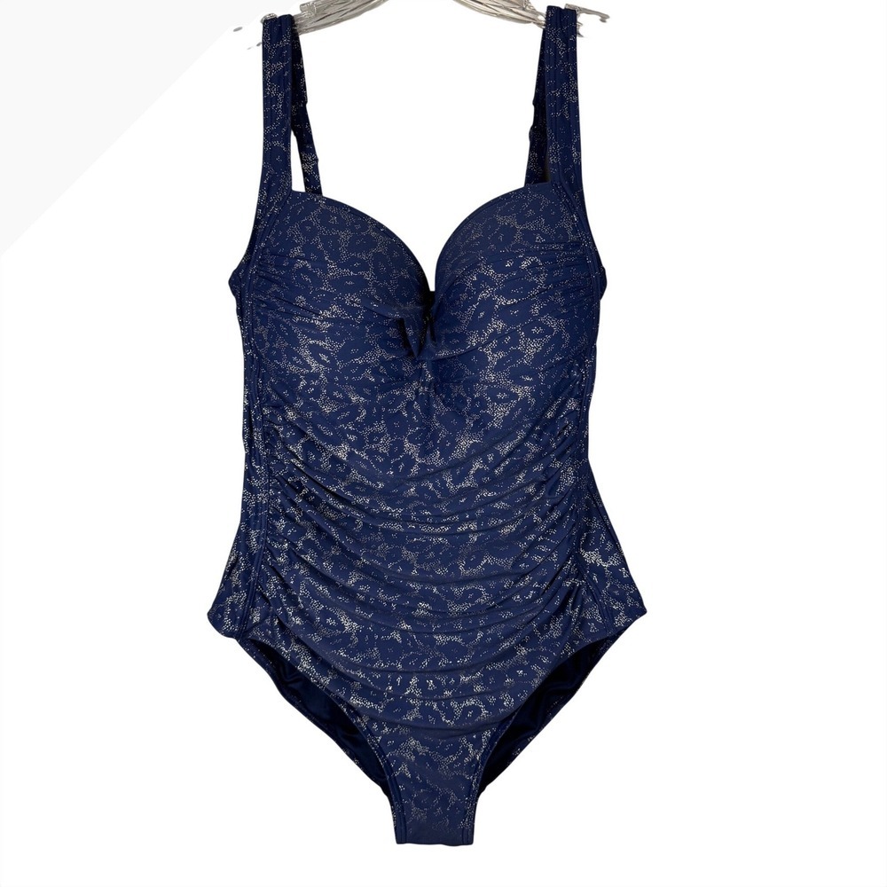 Nip Tuck Swim twist-front one-piece swimsuit, Navy, 
 US size 10
